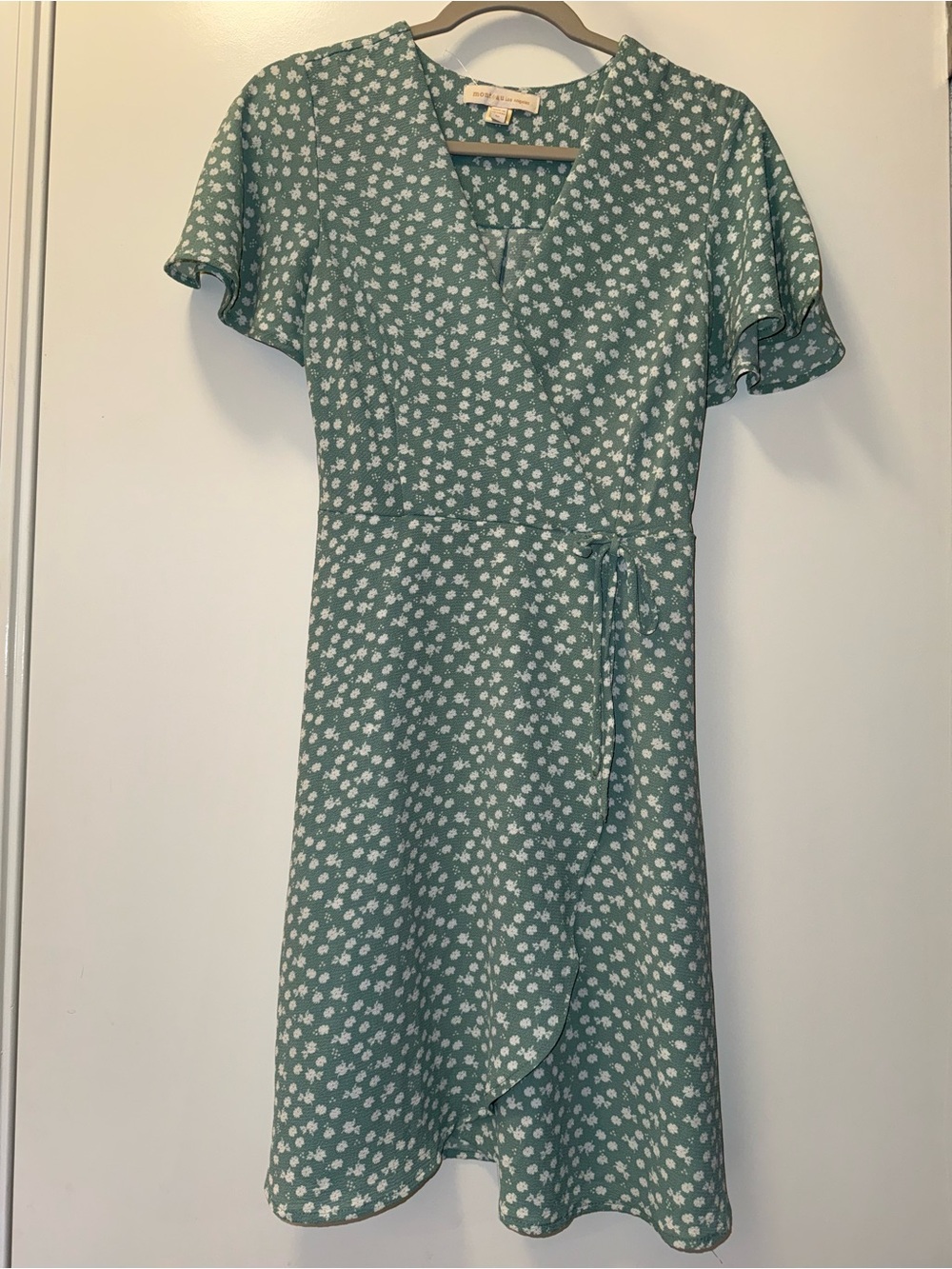 Monteau Mint Green Floral Wrap-Style Dress - Picture 2 of 5
